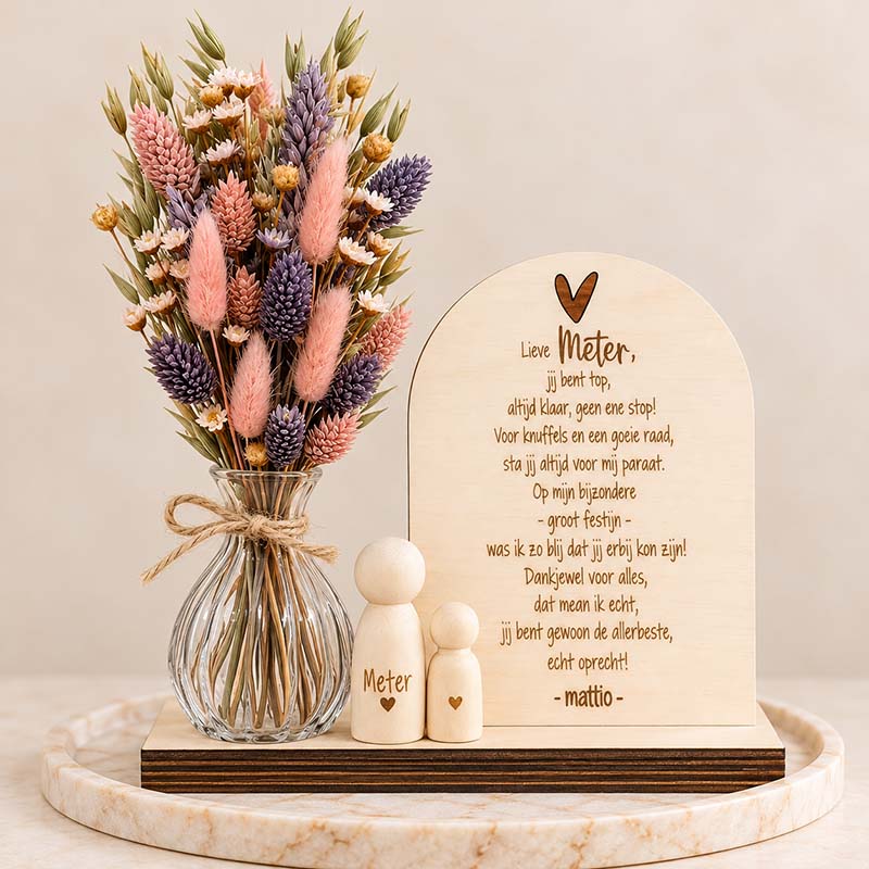 dromerig droogbloemencadeau met lieve meter boodschap