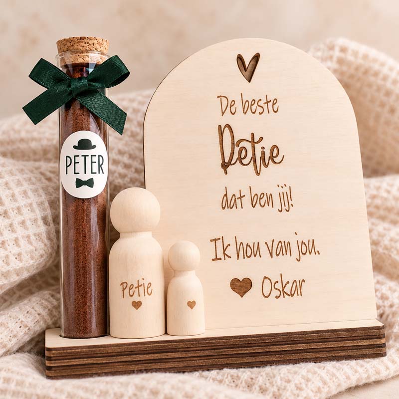 warm houten cadeauset met lieve boodschap