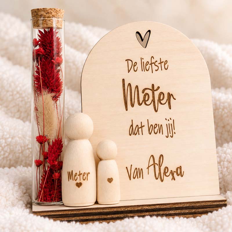 warme houten meter-giftset met bloemen