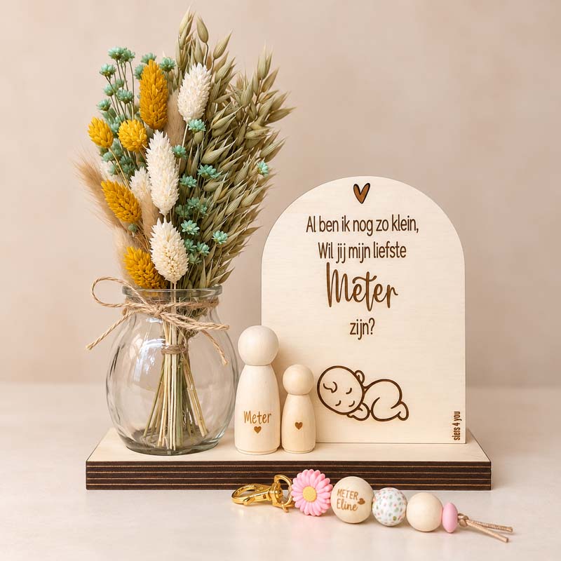 houten meter-cadeauset met droogbloemen