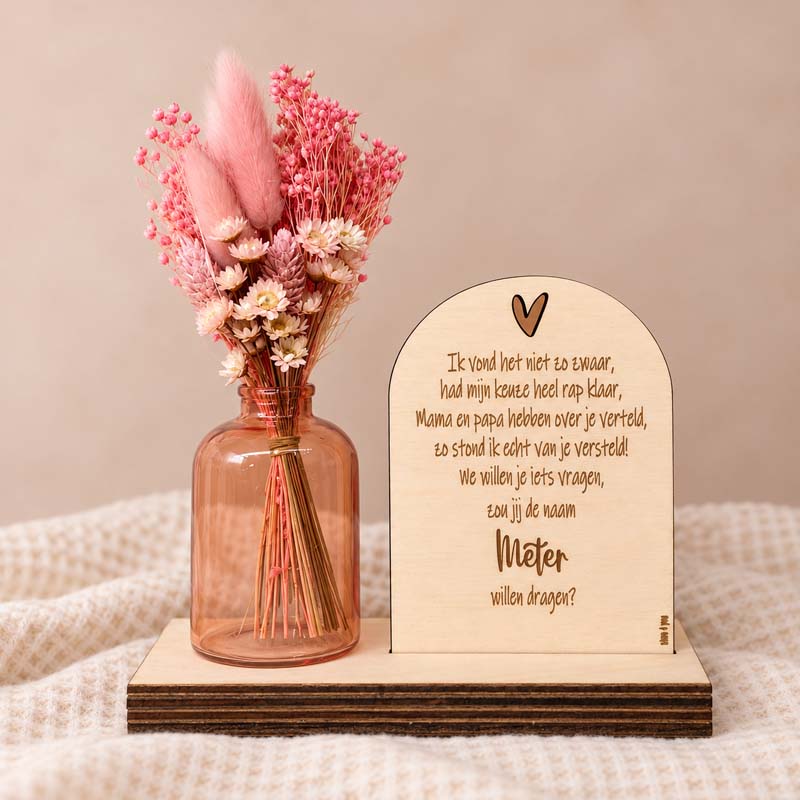 warme cadeauset met droogbloemen en meterplankje