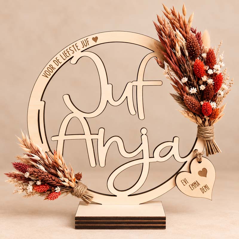 houten juffengift met droogbloemen
