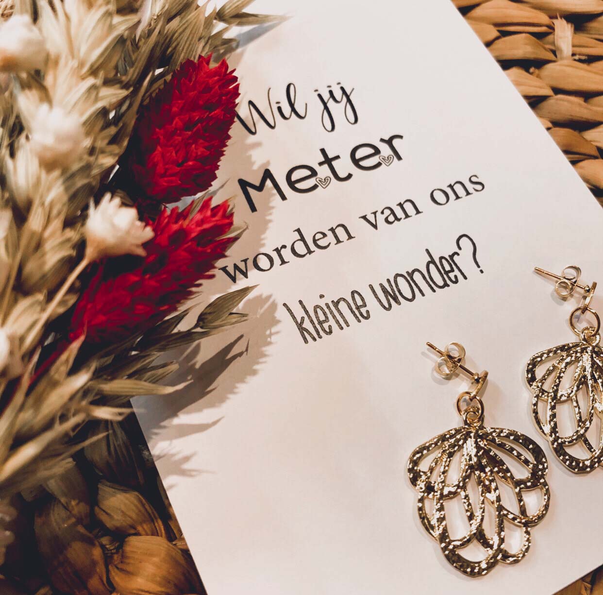 geschenkbox meter vragen rood oorbellen