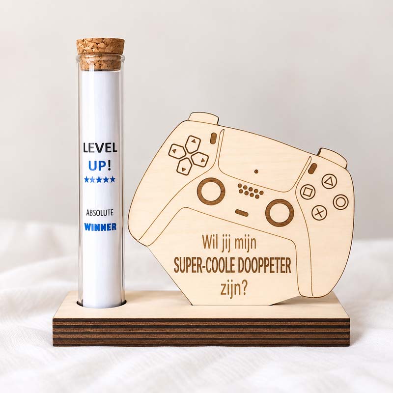 houten gaming-trofee met boodschap
